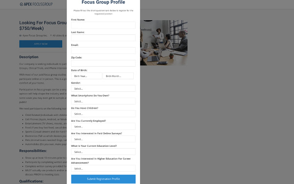 Sign up Apex Focus Group