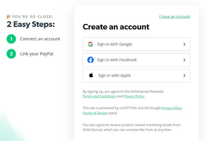 DollarSprout rewards sign up