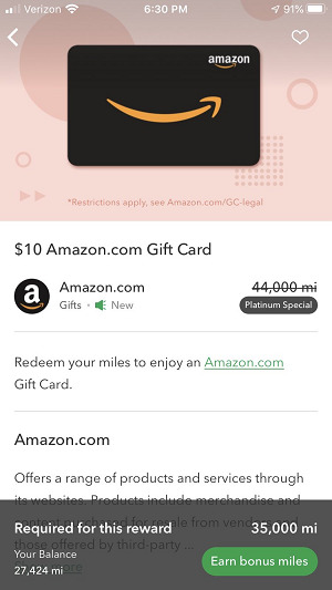 Miles app gift card reward