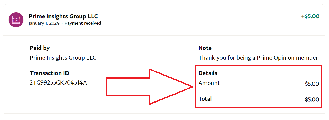 Prime Opinion payment proof