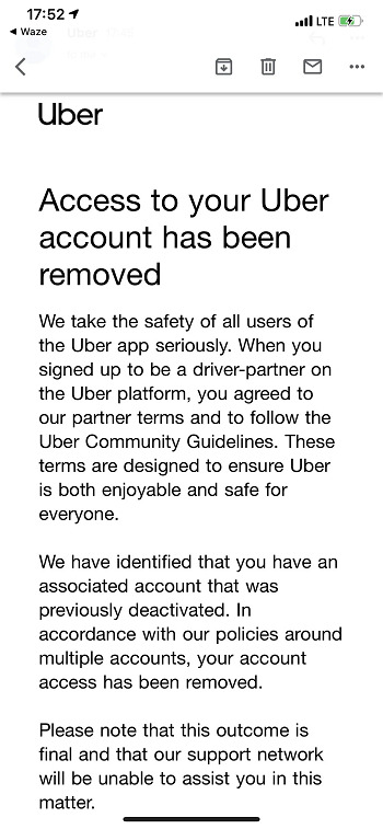 Uber Eats Deactivation Notice