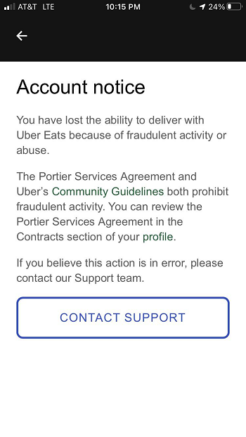 Uber Eats Deactivation Fraud