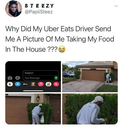 Uber Eats taking food inside meme